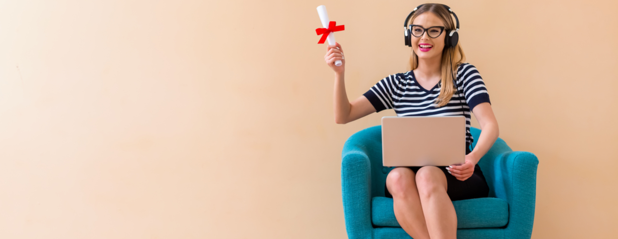 Girl with high school diploma from online school