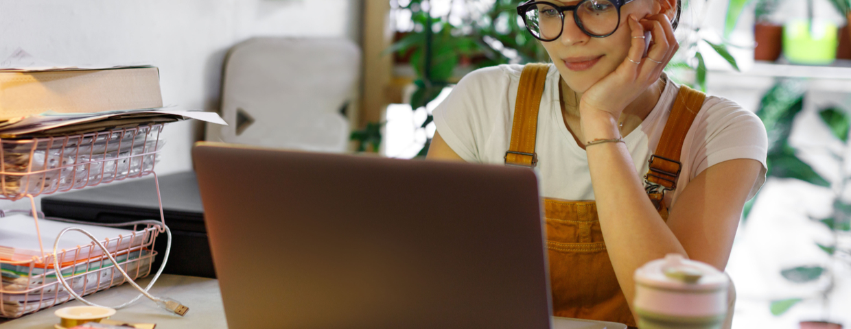 Girl on computer at home